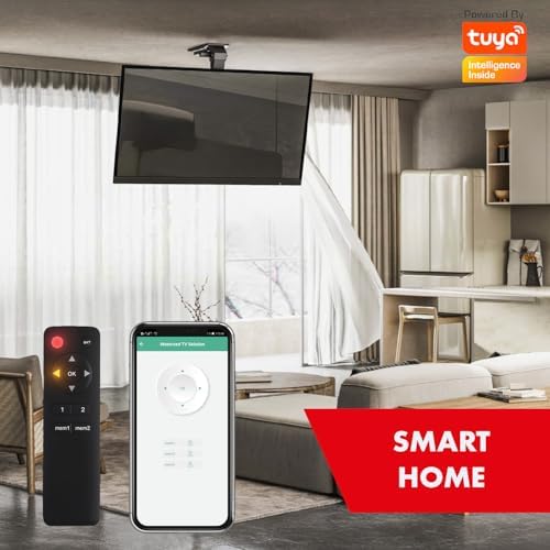 Maclean MC-110 T Support de Plafond électrique pour téléviseur | Inclinaison motorisée jusqu'à -80° | Compatible avec le