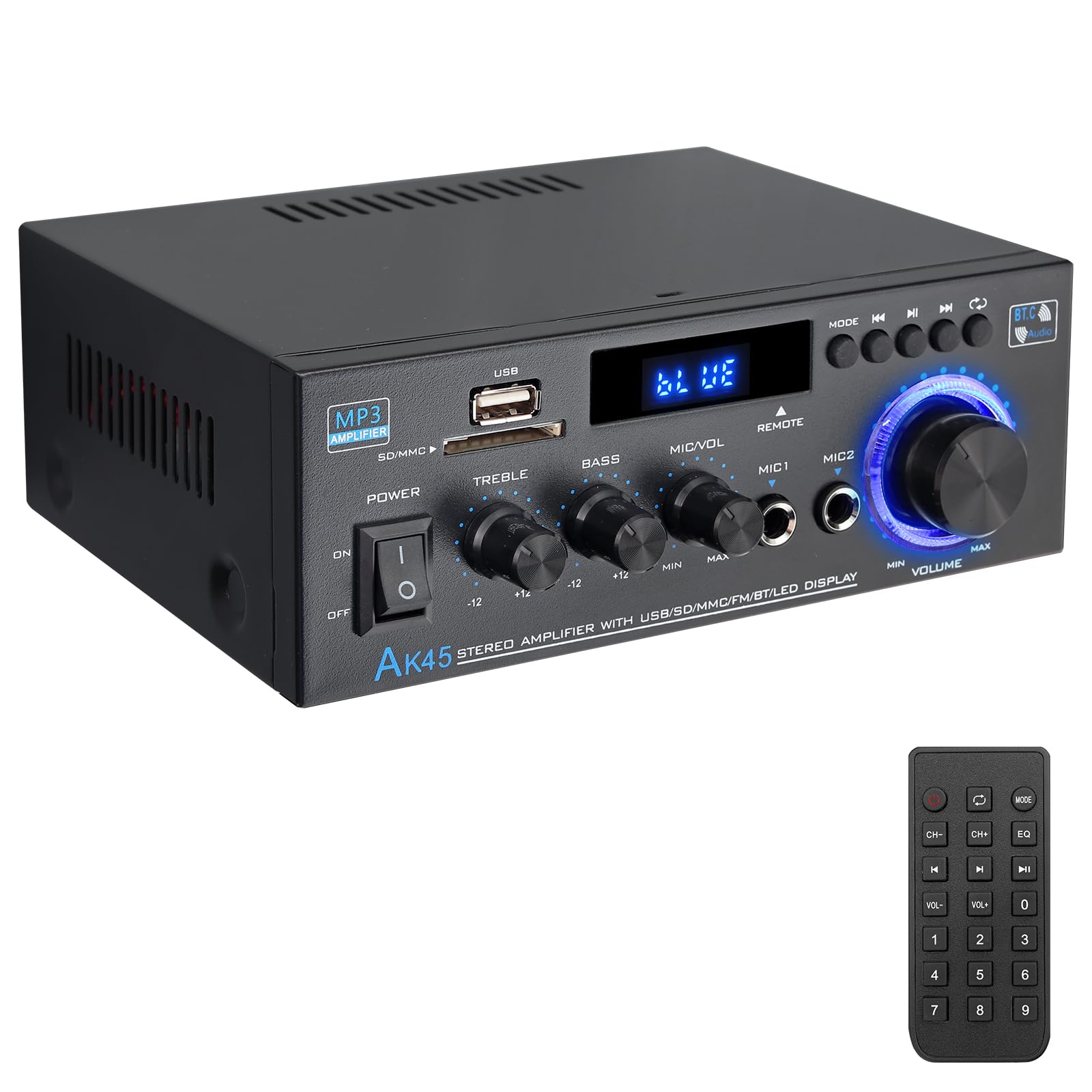 PROZOR Amplificateur Bluetooth 5.0 40W+40W pour Karaoké à la Maison avec Contrôle des Basses et Télécommande